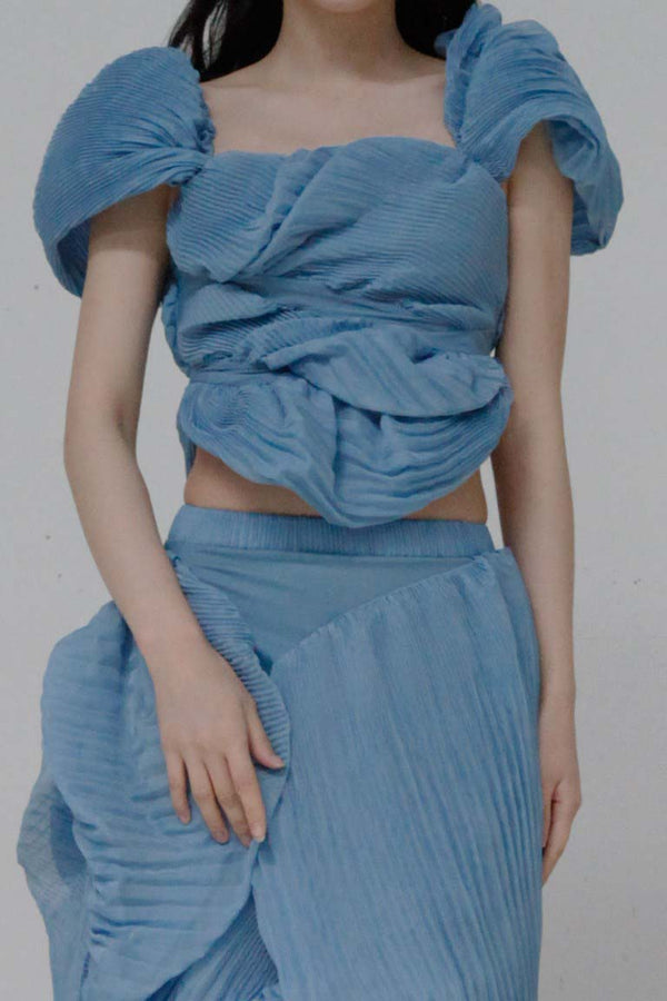 CAROLINE HU Pleated Jellyfish Top SS22BUT06 Blue PCH8